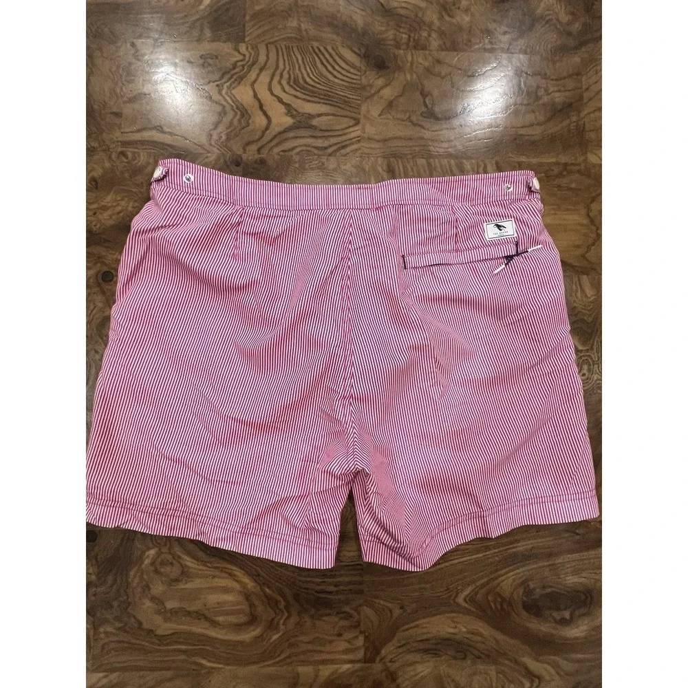 Ted Baker Swim Trunks Mens 5 XL Red White Seersucker Stripe Lobster Excellent